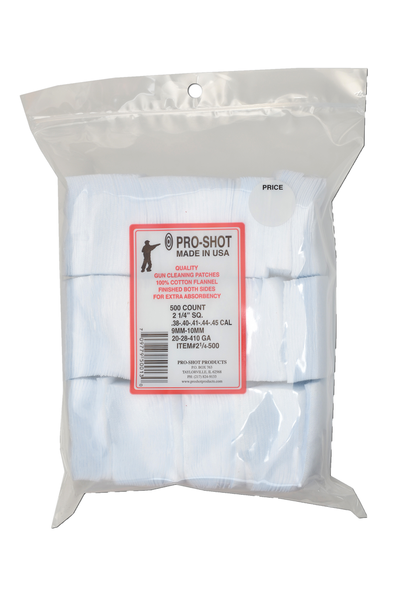 Pro-Shot 2 1/4" Square Cotton Flannel Gun Cleaning Patches - Qualification Targets Inc